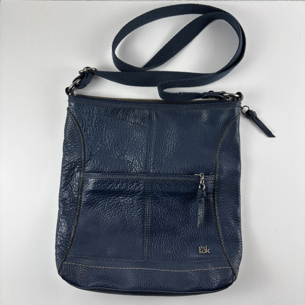 The Sak Crossbody Bag Womens OS Navy Blue Pebbled Leather Adjustable Strap Boho